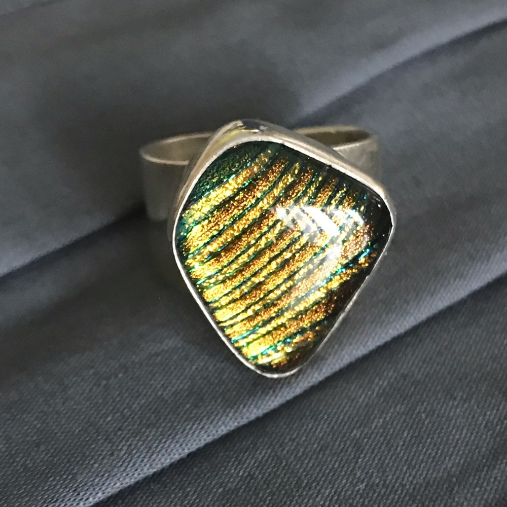 MEXICO Solid Sterling Silver Dichroic Glass Chunky Ring